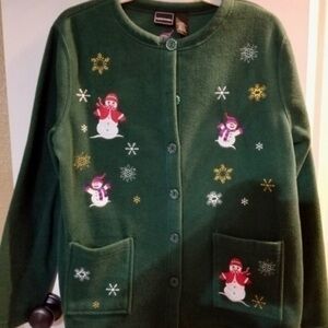 BEAUTIFUL BOBBY BRIOKS GREEN CHRISTMAS CARDIGAN SIZE LARGE (14/16)